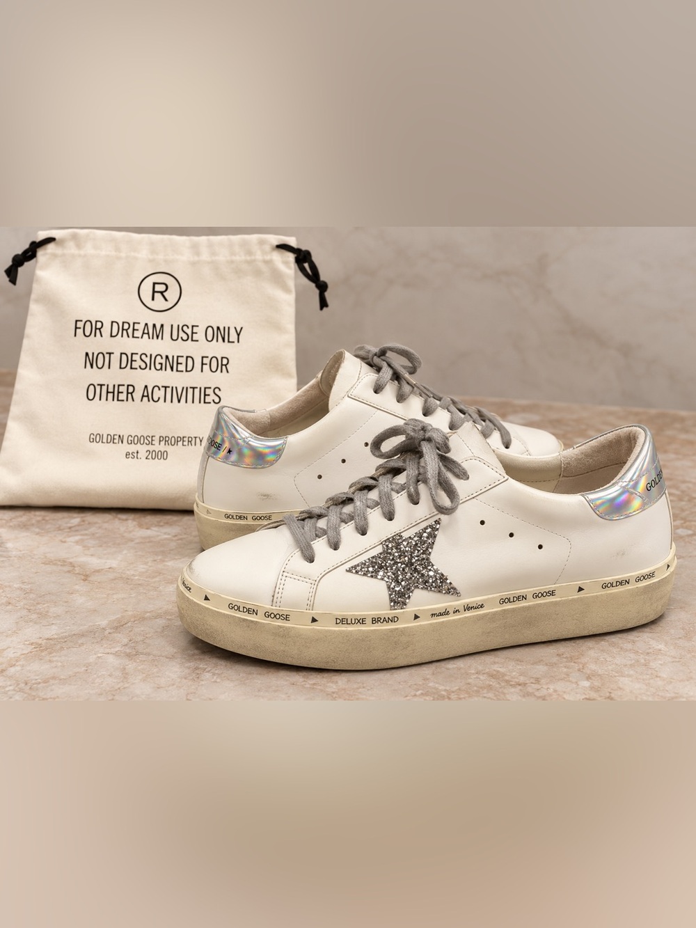 Golden Goose Hi Star Sneakers Silver Glitter Star EU 42